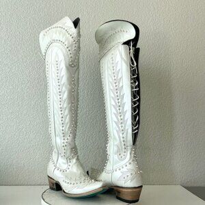 Lane LEXINGTON Over The Knee Womens Cowboy Boots 7.5 White Western Cowgirl Bride